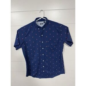 Izod Shirt Mens XLT Blue Flamingo Print Short Sleeve Cool FX Performance Stretch